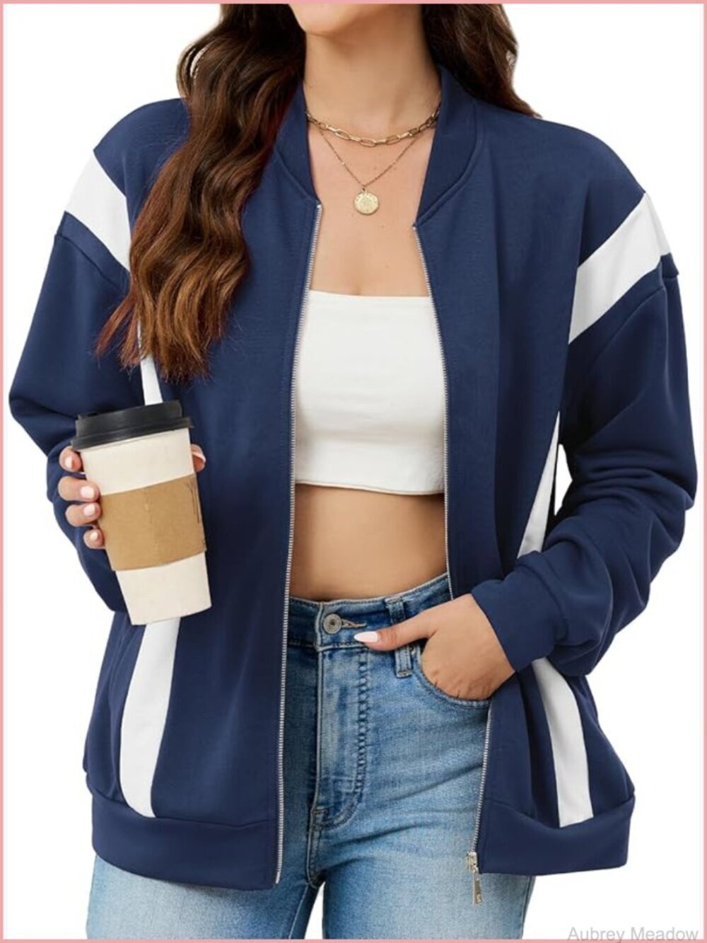 Zip Up Bomber Jacket Long Sleeve Casual Lightweight Coat with Pockets